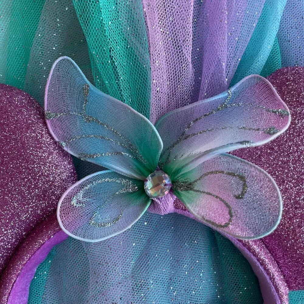 Disney Parks Princess Fairy Butterfly Glitter‎ Veil Minnie Mouse Ears Headband